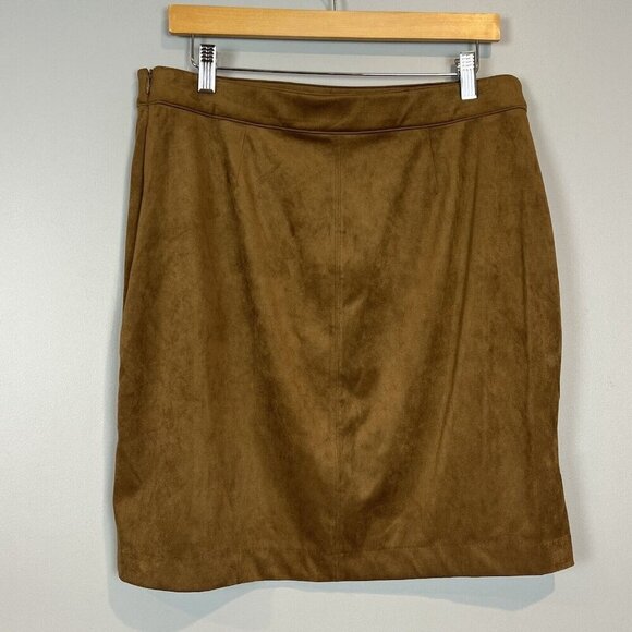 J. Jill Faux Suede Fixed Wrap Knee Length Skirt in Acorn Brown Medium Petite MP - Picture 4 of 11
